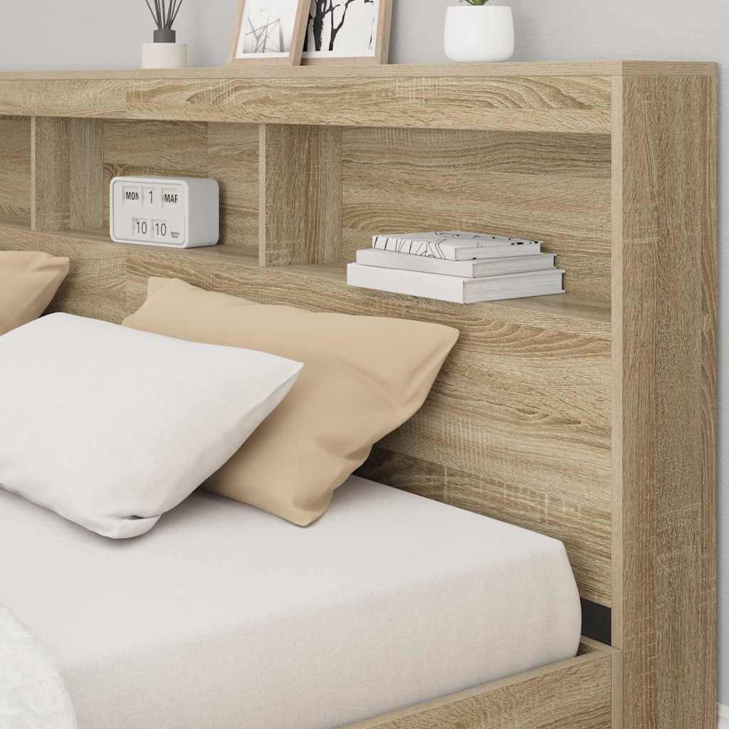 Storage Headboard with Shelf Sonoma oak 200 cm Engineered wood