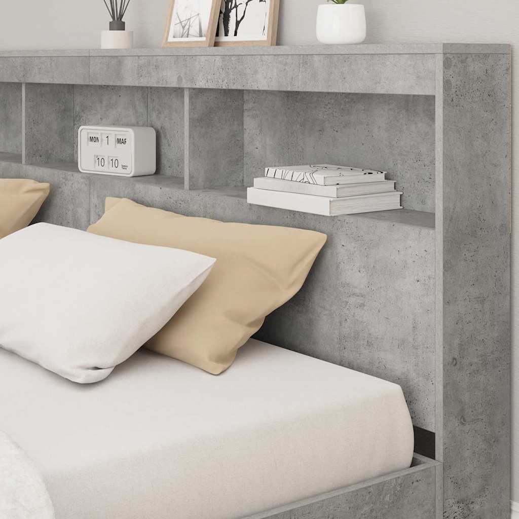 Storage Headboard Concrete grey 200 cm Engineered wood