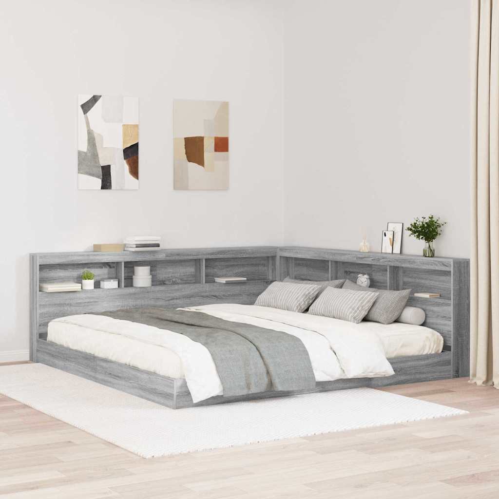 Storage Headboard with Shelf Grey sonoma 200 cm Engineered wood