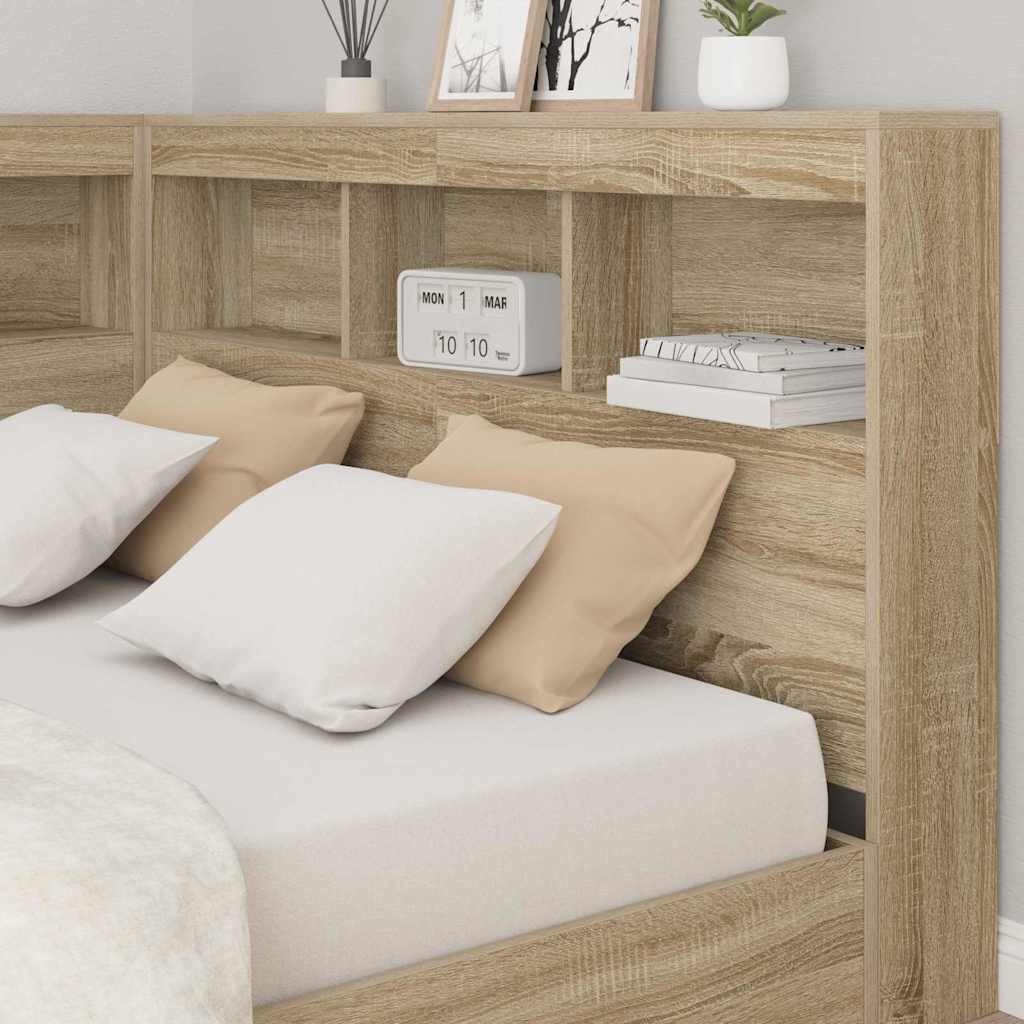 Storage Headboard with Shelf Sonoma oak 120 cm Engineered wood