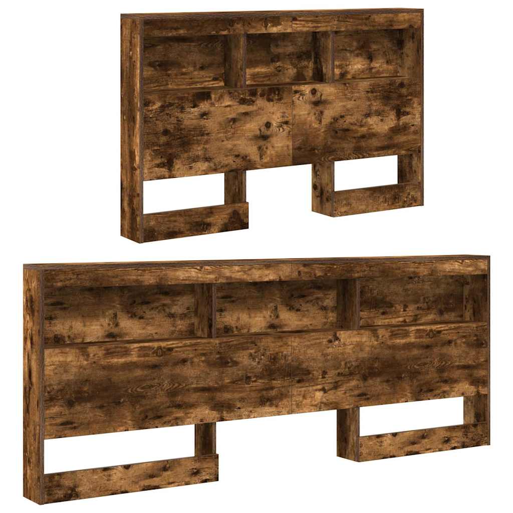 Storage Headboard with Shelf Smoked oak 120 cm Engineered wood