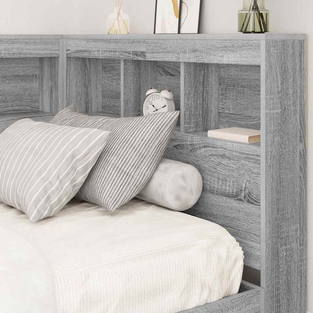 Storage Headboard with Shelf Grey sonoma 90 cm Engineered wood