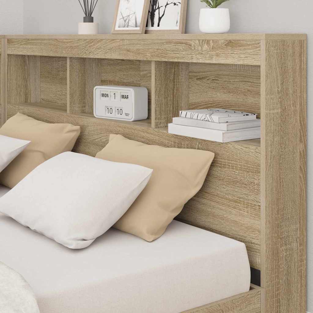 Storage Headboard with Shelf Sonoma oak 135 cm Engineered wood