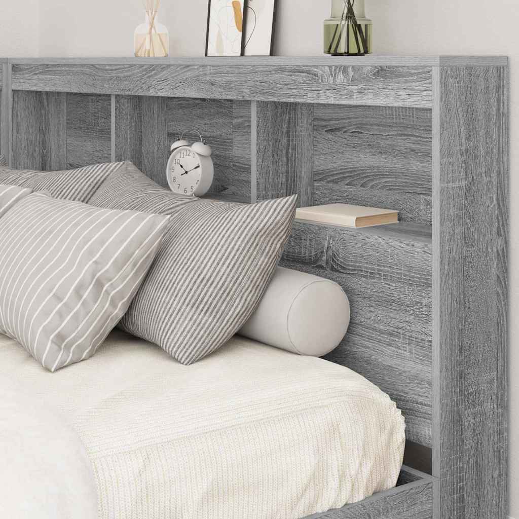 Storage Headboard with Shelf Grey sonoma 135 cm Engineered wood