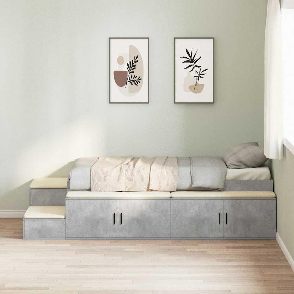 Storage Bed Frame with Drawer Concrete Grey 244 x 127 x 53.5 cm