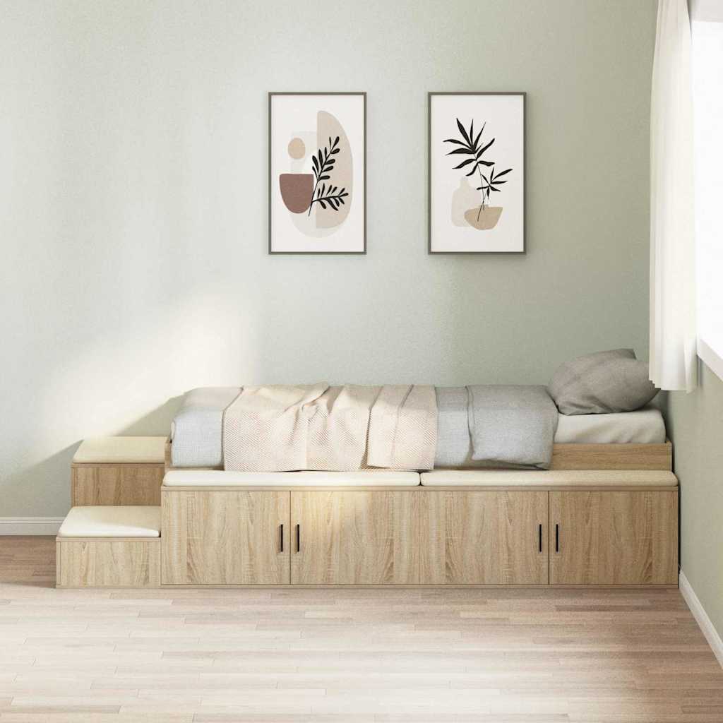 Storage Bed Frame with Drawer Sonoma Oak 244 x 118 x 53.5 cm