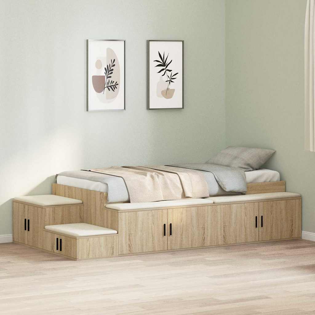 Storage Bed Frame with Drawer Sonoma Oak 244 x 118 x 53.5 cm