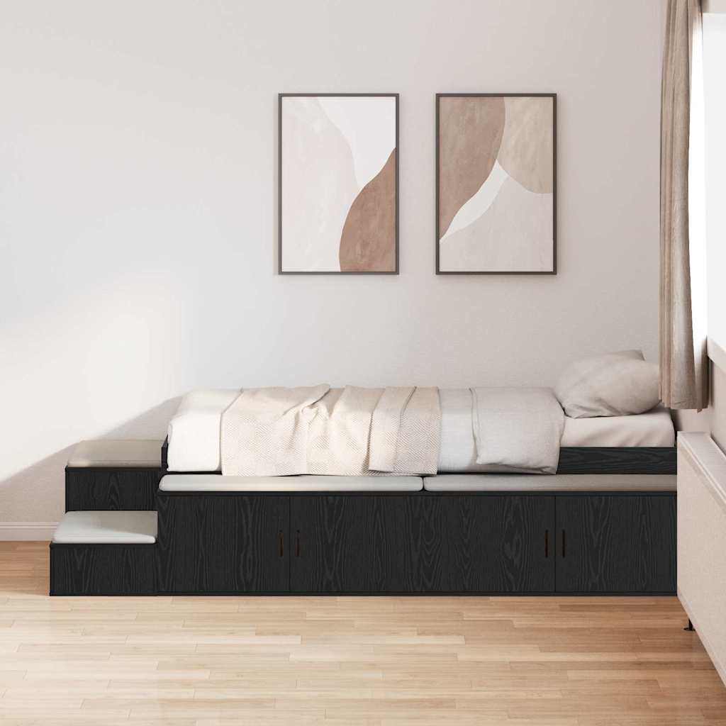 Storage Bed Frame Black oak 244 x 127 x 53.5 cm Engineered wood