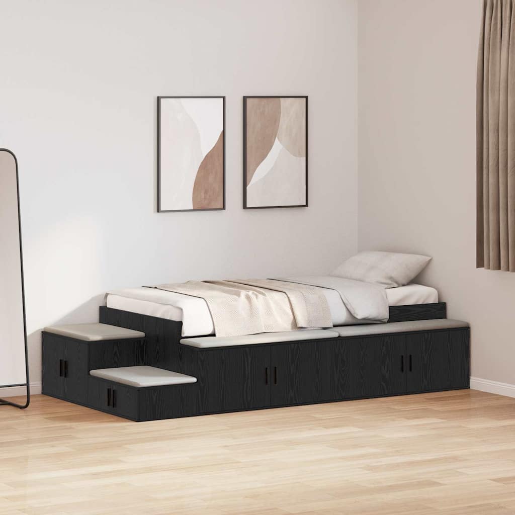 Storage Bed Frame Black oak 244 x 127 x 53.5 cm Engineered wood