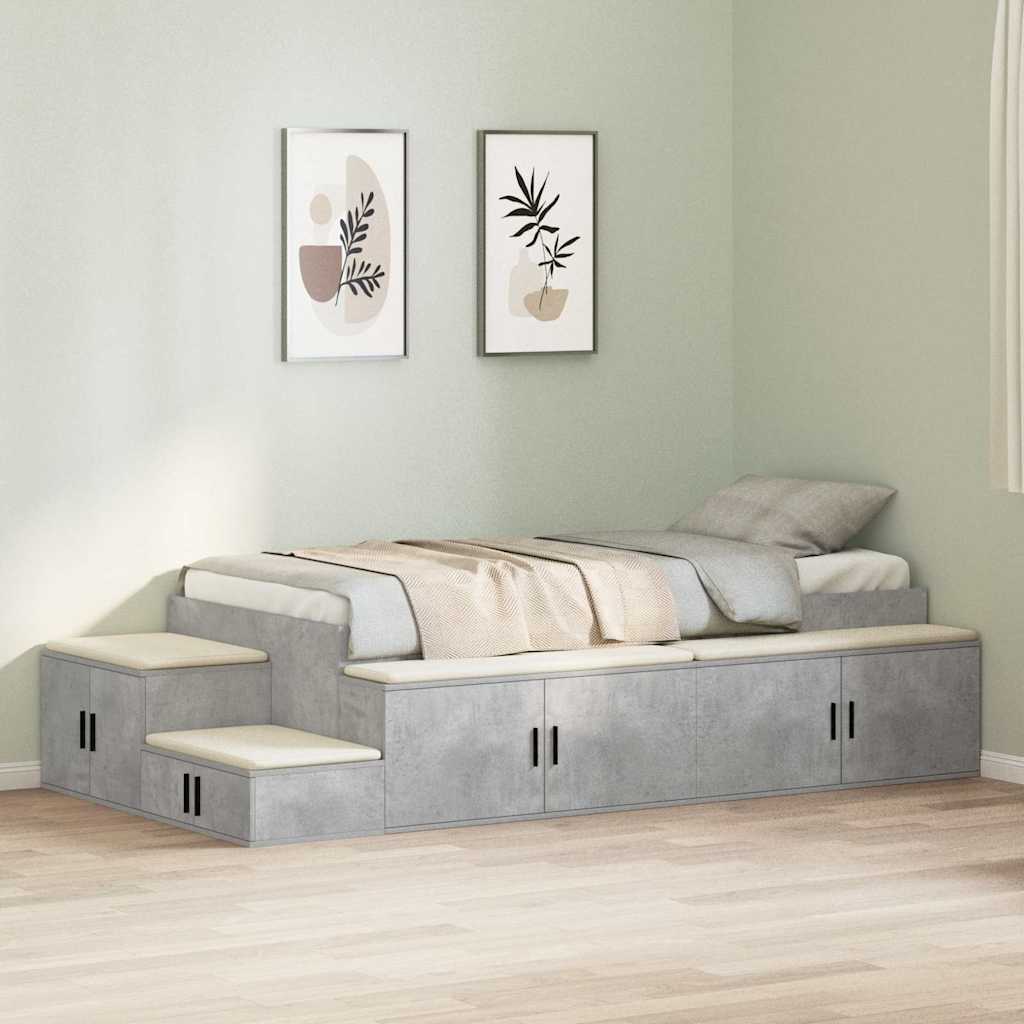 Storage Bed Frame with Drawer Concrete Grey 234 x 103 x 53.5 cm