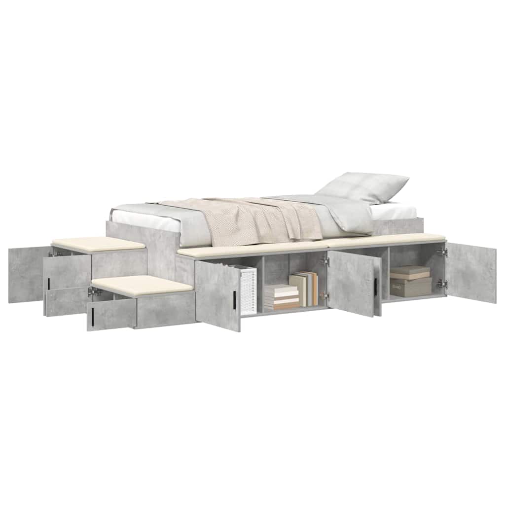 Storage Bed Frame with Drawer Concrete Grey 234 x 103 x 53.5 cm