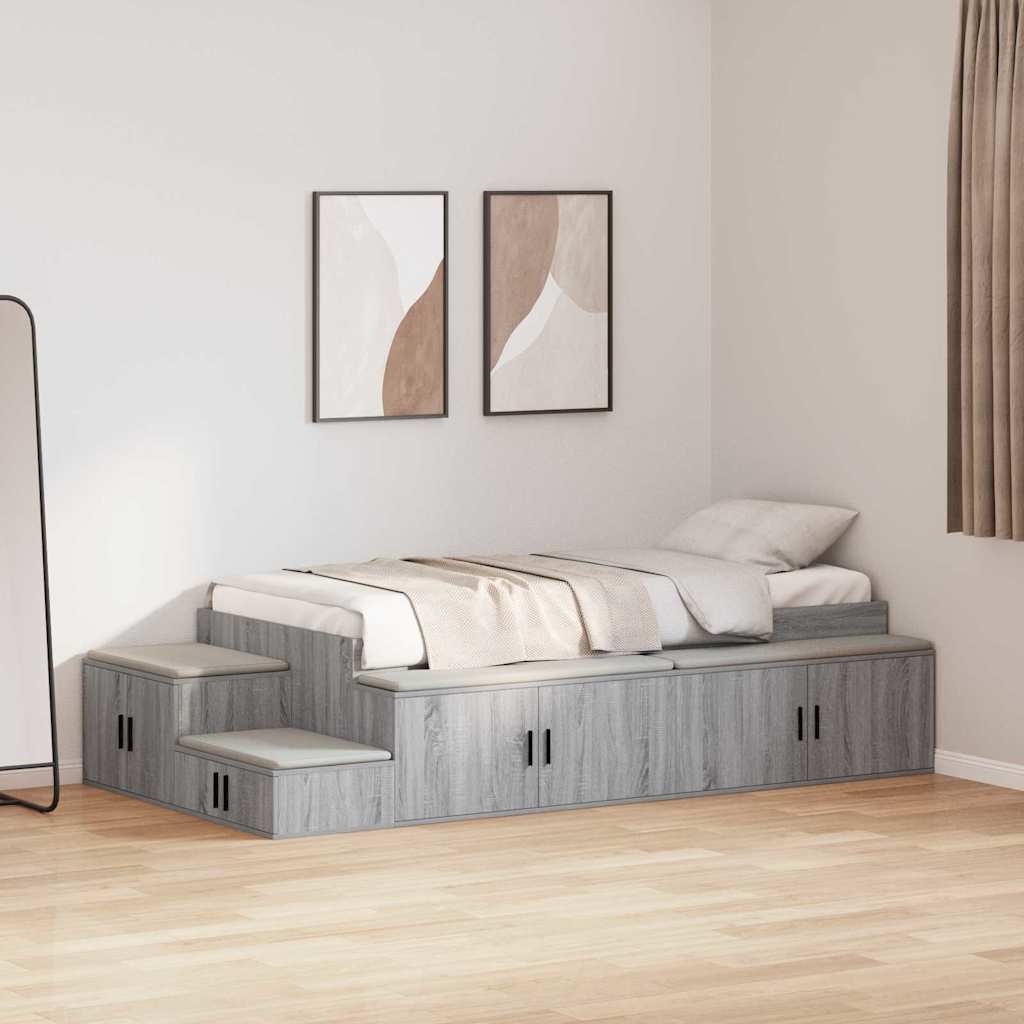 Storage Bed Frame with Drawer Grey sonoma 234 x 103 x 53.5 cm