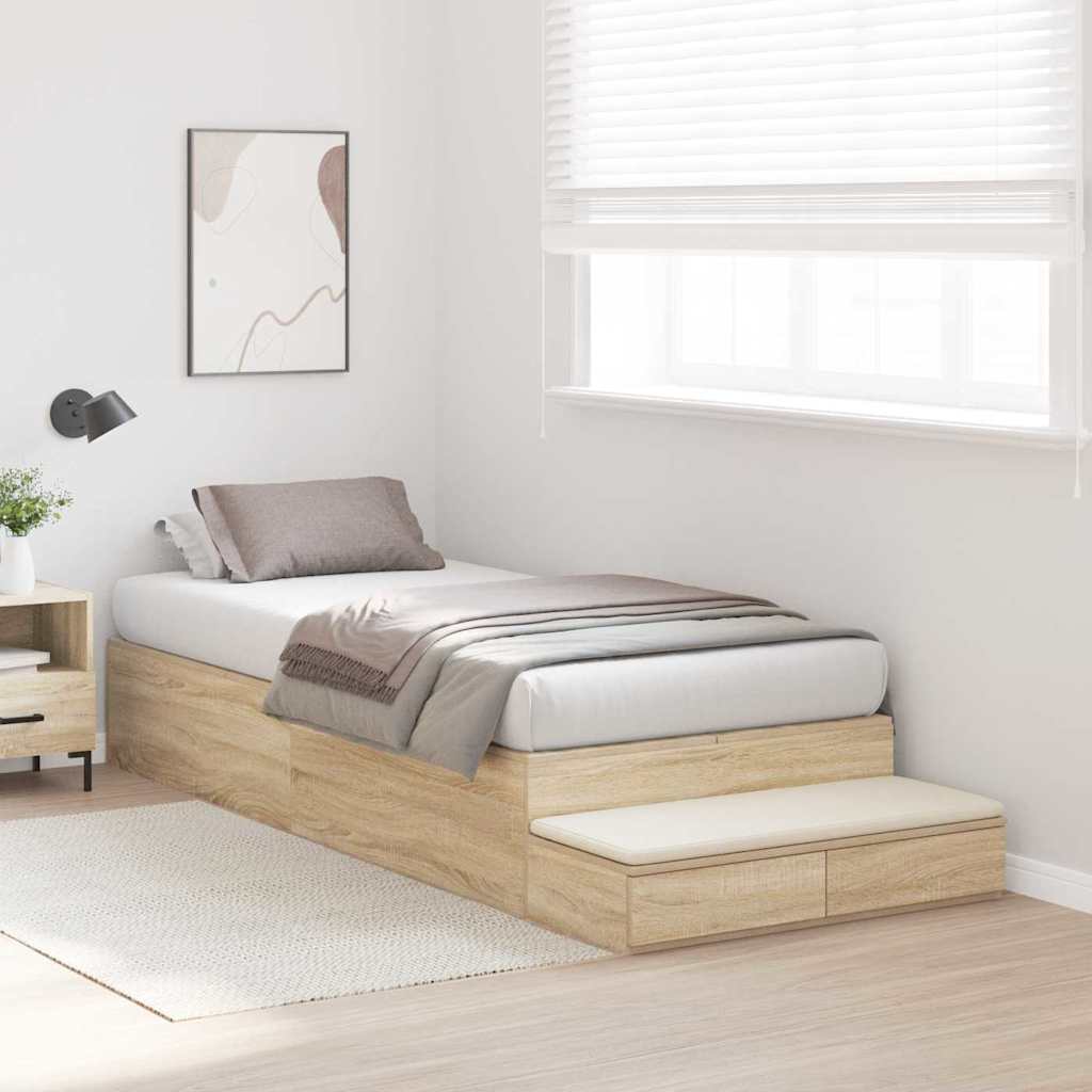 Storage Bed Frame with Drawer Sonoma Oak 236.5 x 80 x 31.5 cm