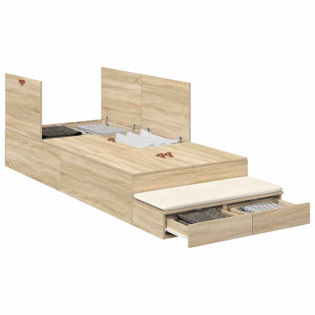 Storage Bed Frame with Drawer Sonoma Oak 236.5 x 80 x 31.5 cm