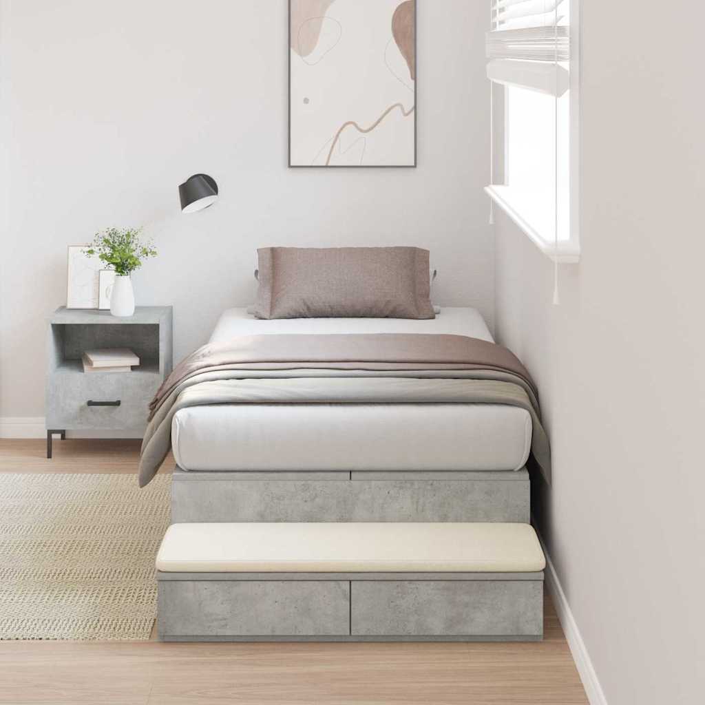 Storage Bed Frame with Door Concrete Grey 236.5 x 80 x 31.5 cm