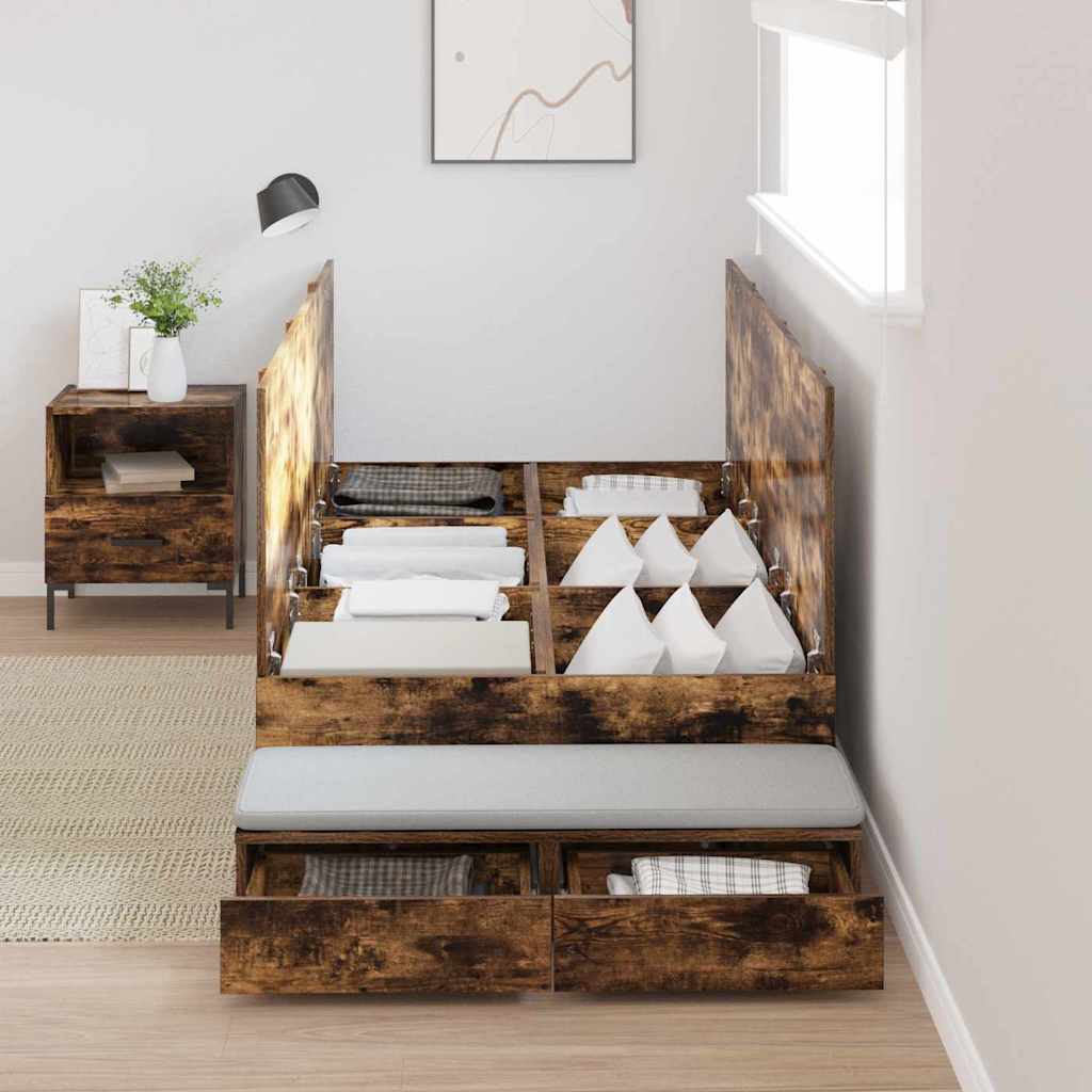 Storage Bed Frame with Drawer Smoked Oak 236.5 x 80 x 31.5 cm