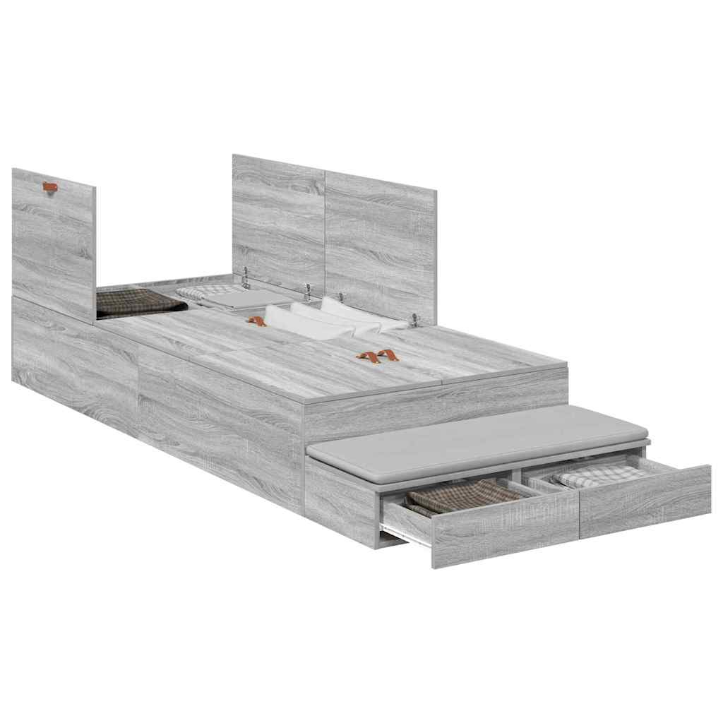 Storage Bed Frame with Drawer Grey sonoma 236.5 x 80 x 31.5 cm