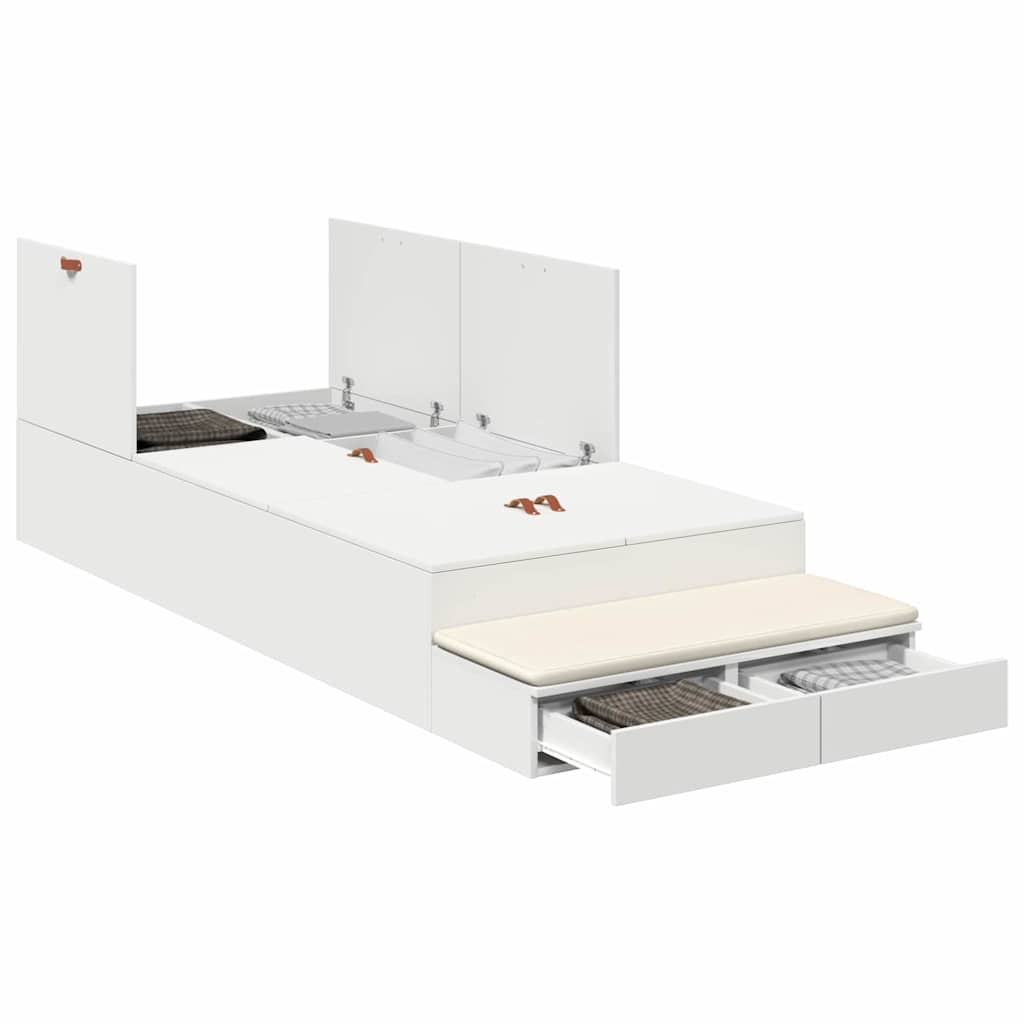 Storage Bed Frame White 236.5 x 90 x 31.5 cm Engineered wood