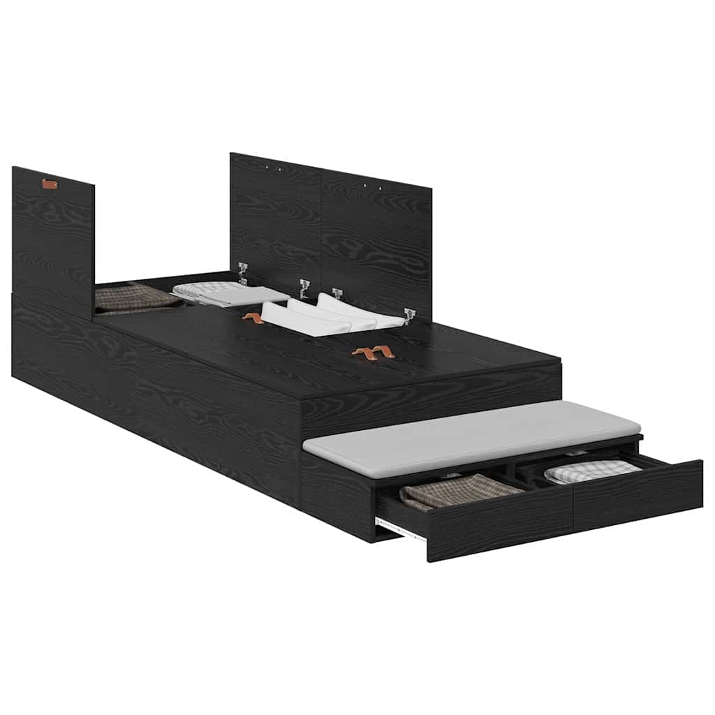 Storage Bed Frame with Drawer Black oak 236.5 x 90 x 31.5 cm