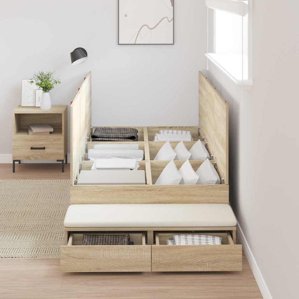 Storage Bed Frame with Drawer Sonoma Oak 236.5 x 90 x 31.5 cm