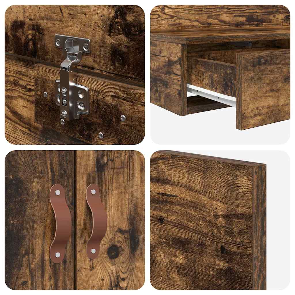 Storage Bed Frame with Drawer Smoked Oak 236.5 x 100 x 31.5 cm