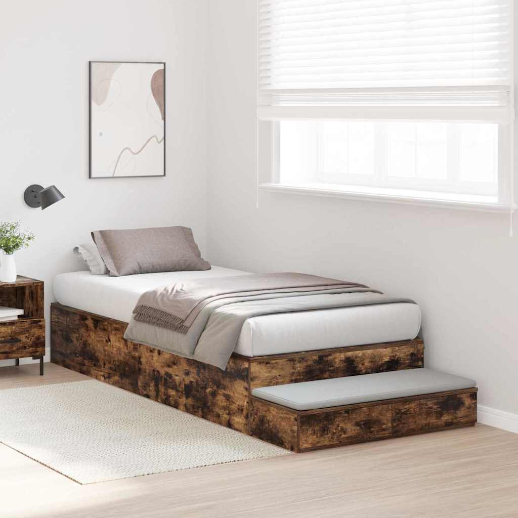 Storage Bed Frame with Drawer Smoked Oak 236.5 x 100 x 31.5 cm