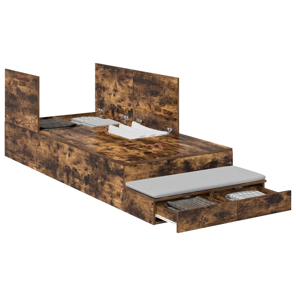 Storage Bed Frame with Drawer Smoked Oak 236.5 x 100 x 31.5 cm