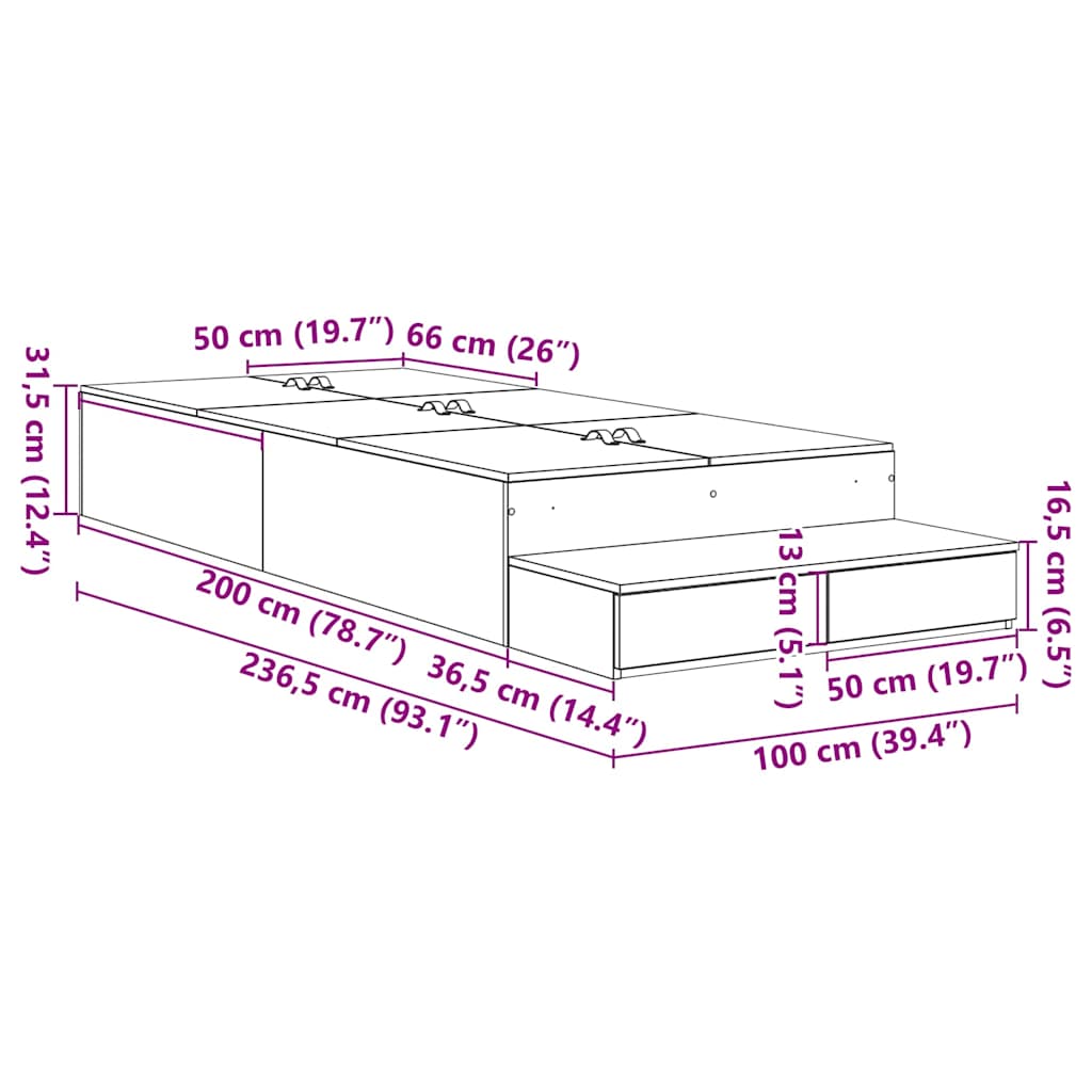 Storage Bed Frame with Drawer Grey sonoma 236.5 x 100 x 31.5 cm