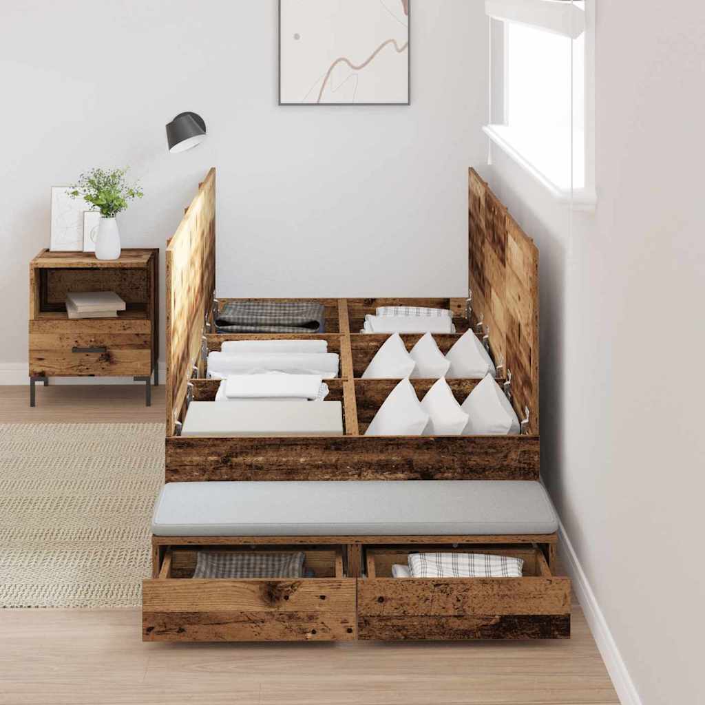 Storage Bed Frame with Drawer Old wood 236.5 x 100 x 31.5 cm
