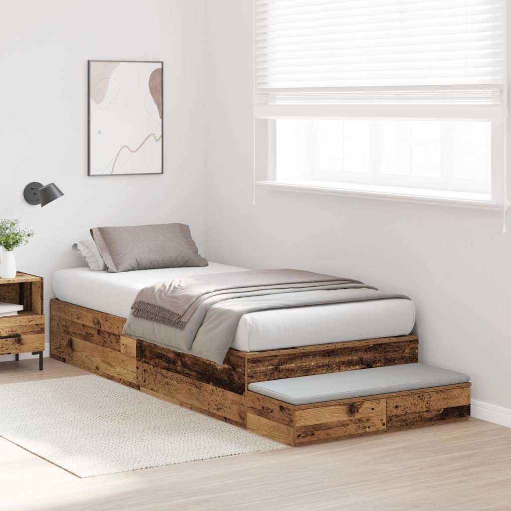 Storage Bed Frame with Drawer Old wood 236.5 x 100 x 31.5 cm