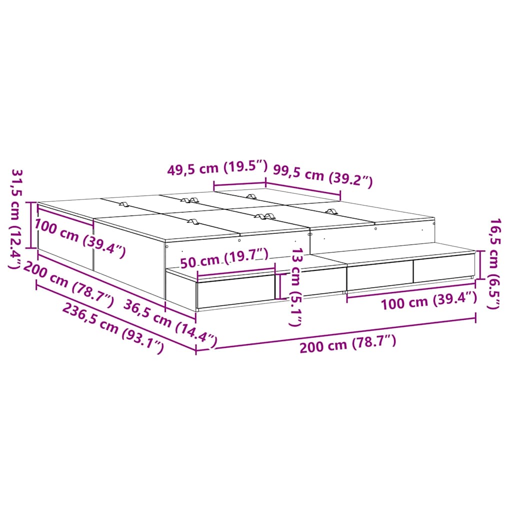 Storage Bed Frame White 236.5 x 200 x 31.5 cm Engineered wood