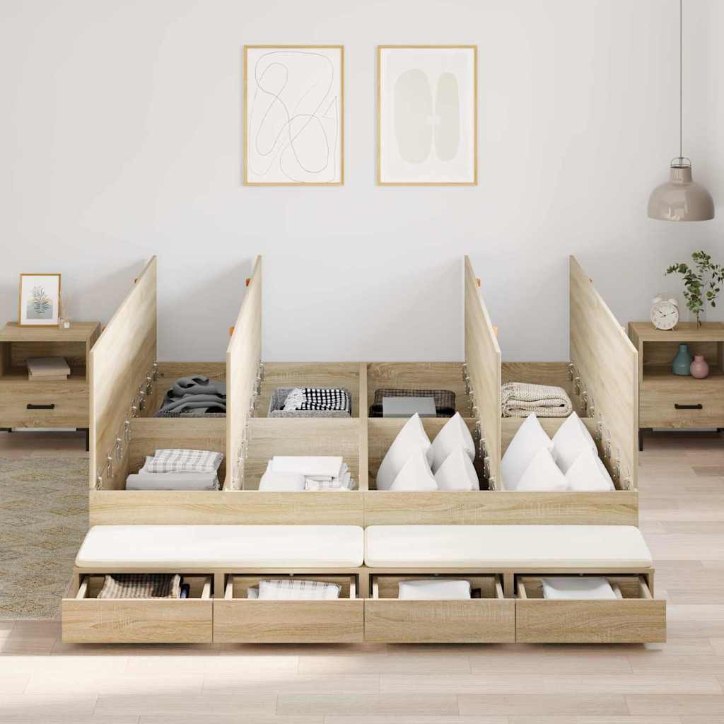 Storage Bed Frame with Drawer Sonoma Oak 236.5 x 200 x 31.5 cm
