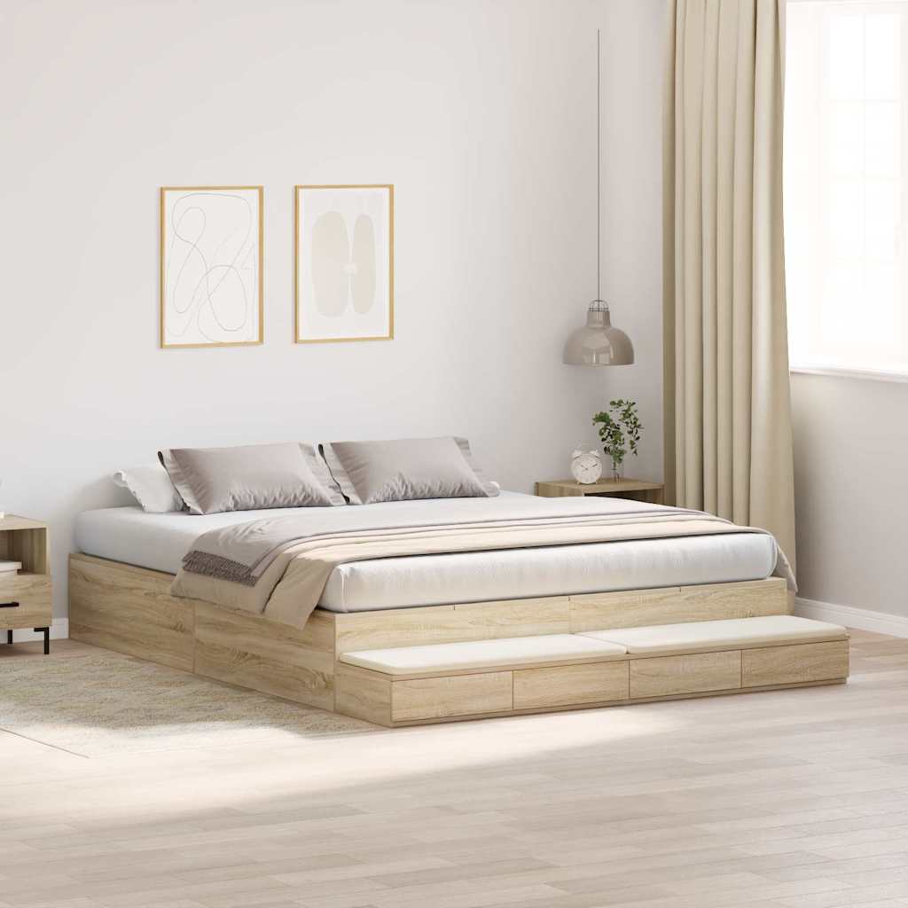 Storage Bed Frame with Drawer Sonoma Oak 236.5 x 200 x 31.5 cm