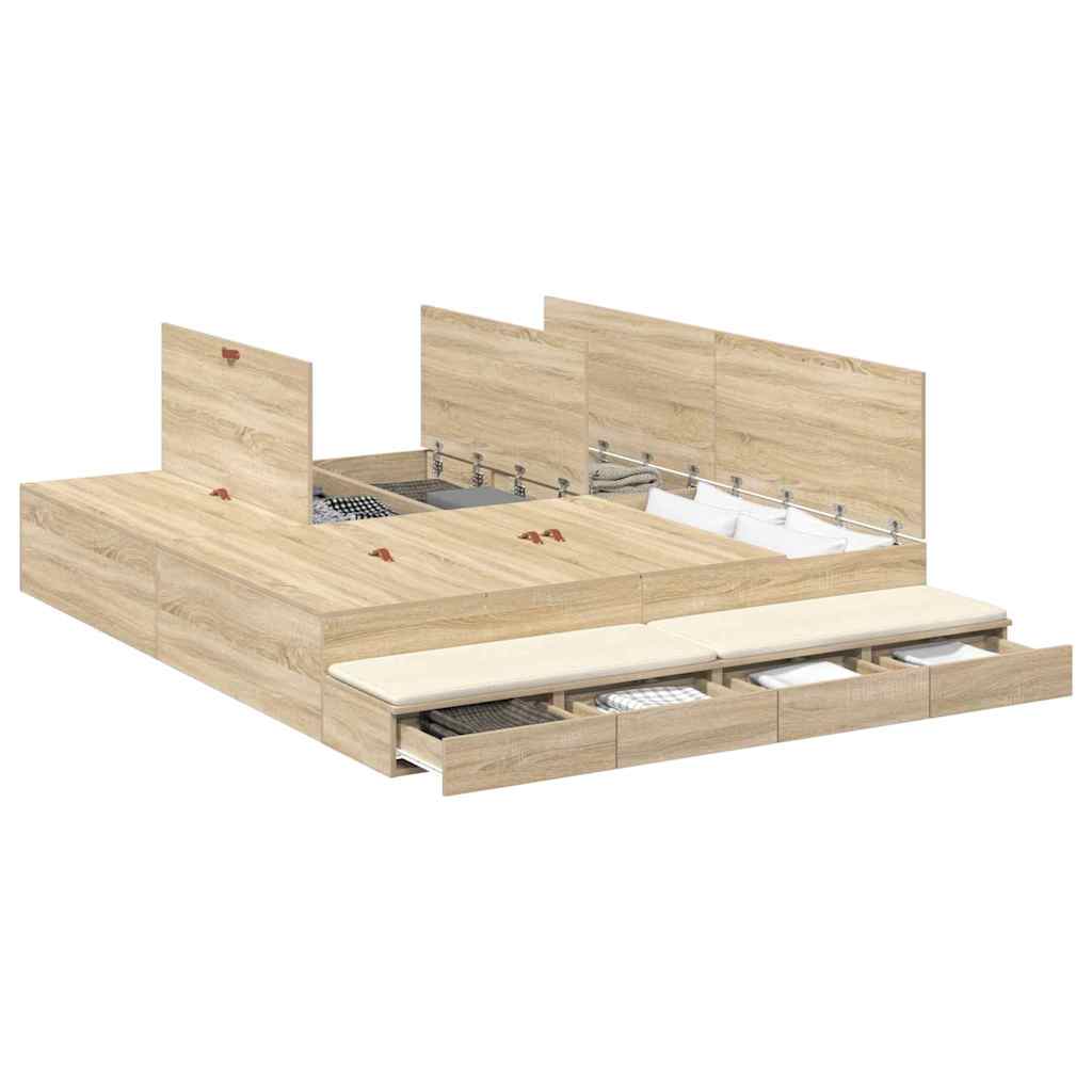 Storage Bed Frame with Drawer Sonoma Oak 236.5 x 200 x 31.5 cm