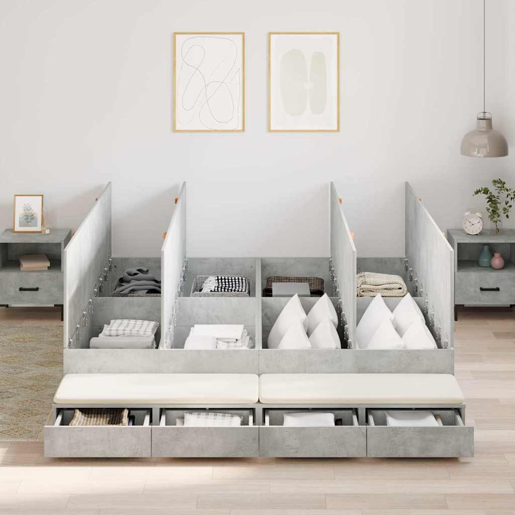 Storage Bed Frame with Door Concrete Grey 236.5 x 200 x 31.5 cm