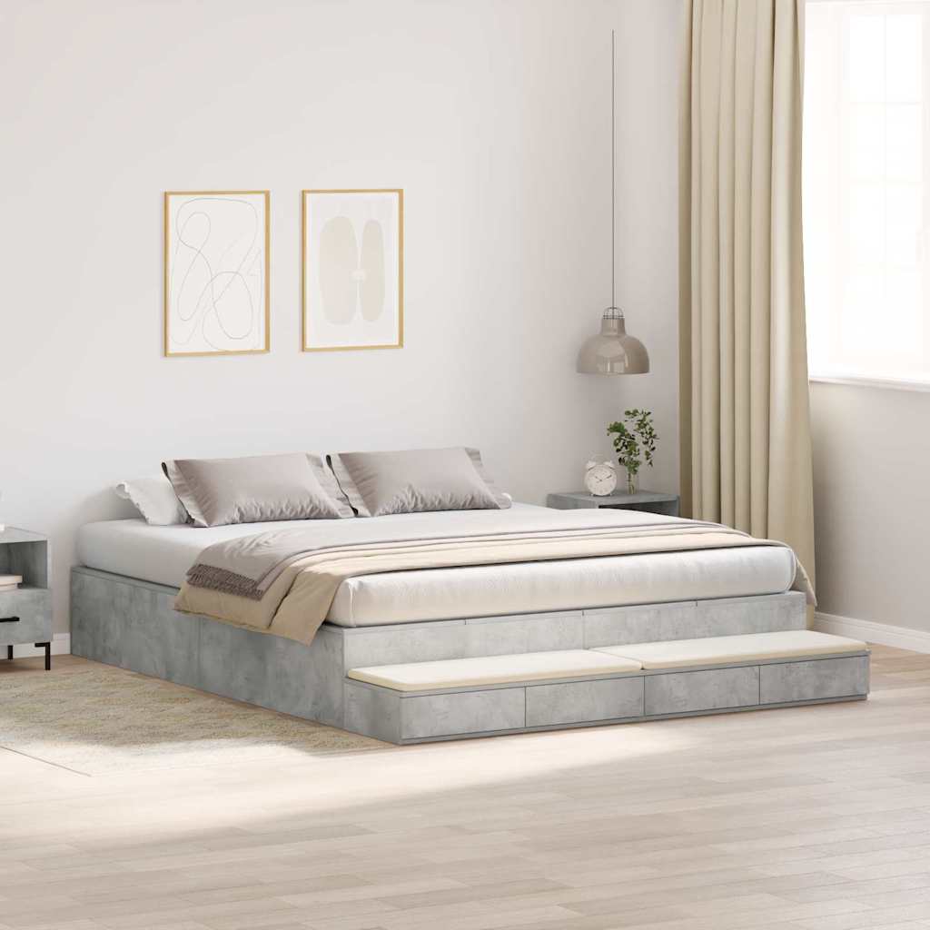 Storage Bed Frame with Door Concrete Grey 236.5 x 200 x 31.5 cm