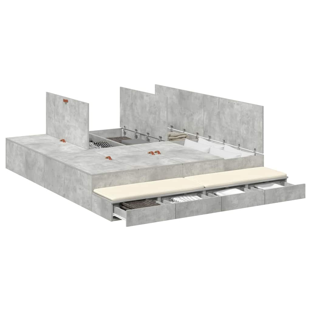 Storage Bed Frame with Door Concrete Grey 236.5 x 200 x 31.5 cm