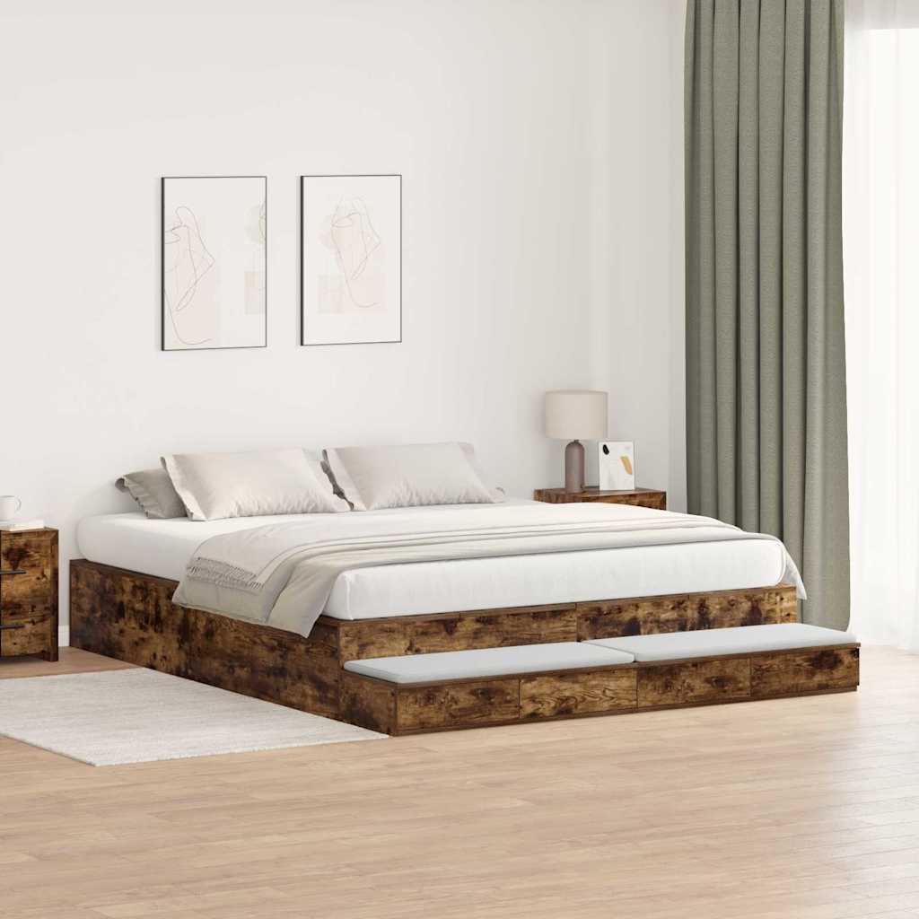 Storage Bed Frame with Drawer Smoked Oak 236.5 x 200 x 31.5 cm