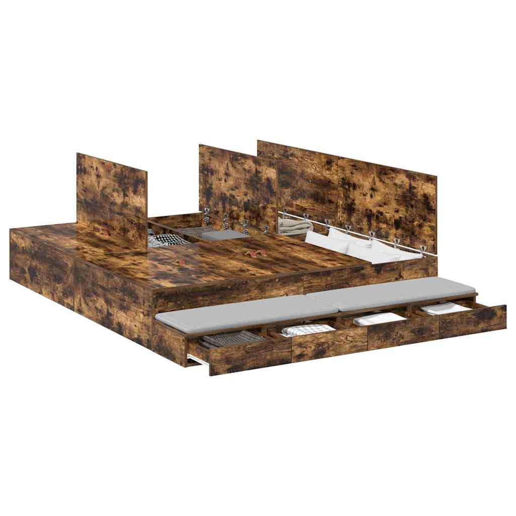 Storage Bed Frame with Drawer Smoked Oak 236.5 x 200 x 31.5 cm