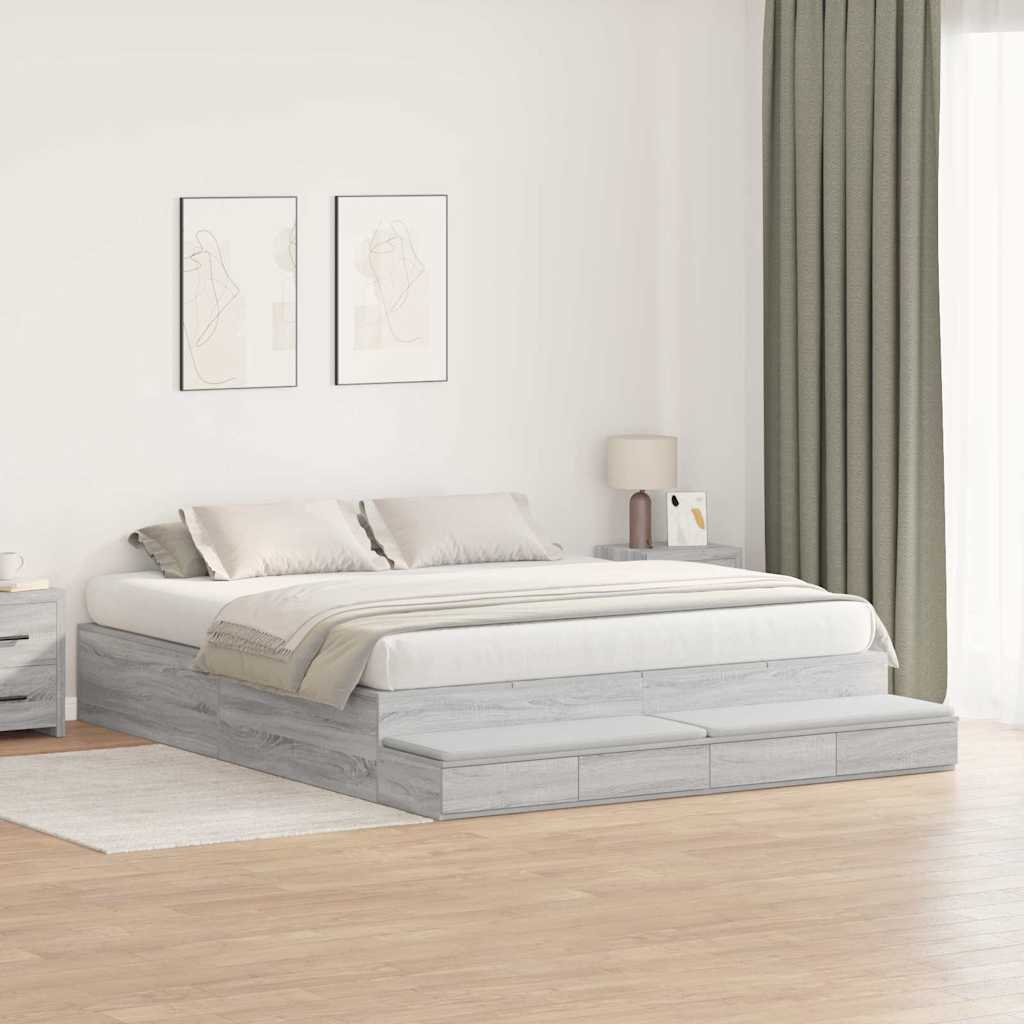 Storage Bed Frame with Drawer Grey sonoma 236.5 x 200 x 31.5 cm
