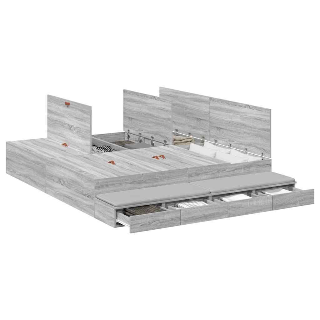 Storage Bed Frame with Drawer Grey sonoma 236.5 x 200 x 31.5 cm
