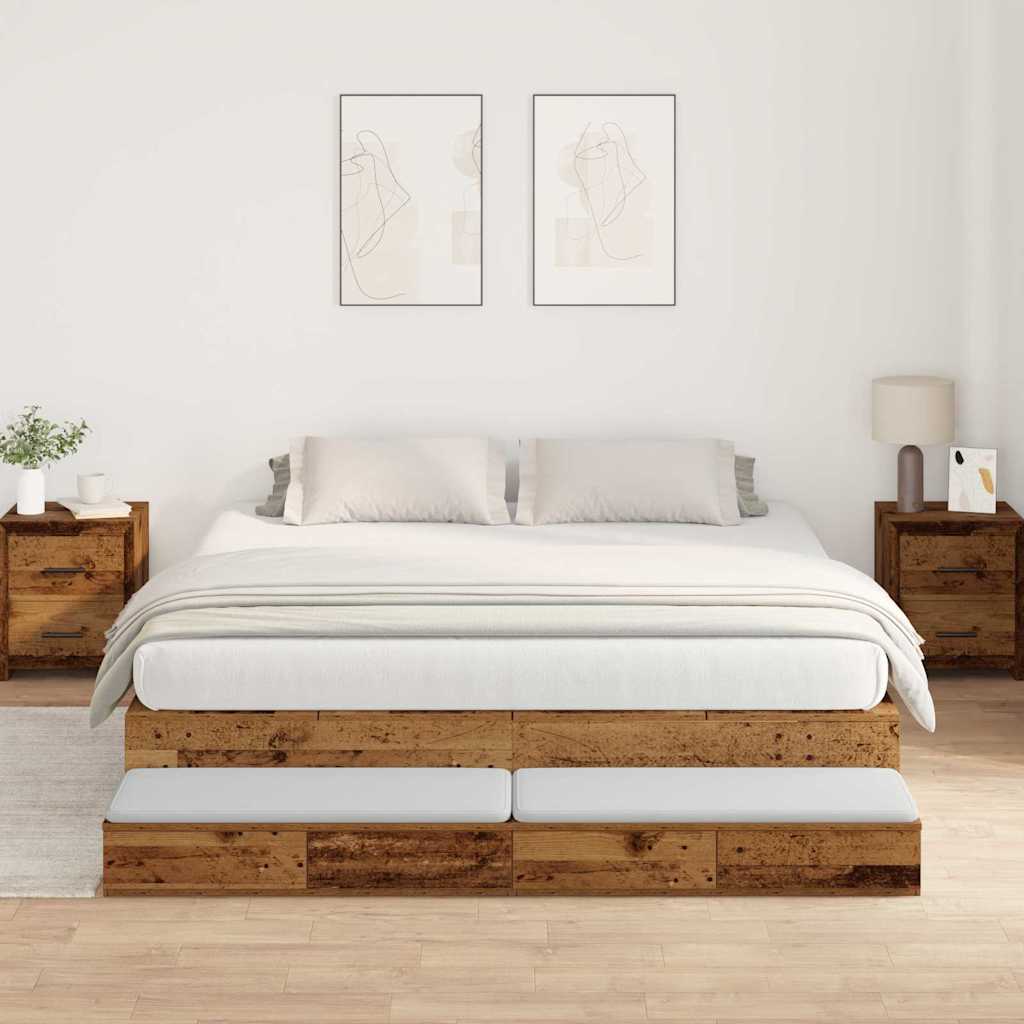 Storage Bed Frame with Drawer Old wood 236.5 x 200 x 31.5 cm
