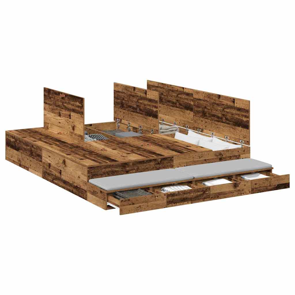 Storage Bed Frame with Drawer Old wood 236.5 x 200 x 31.5 cm