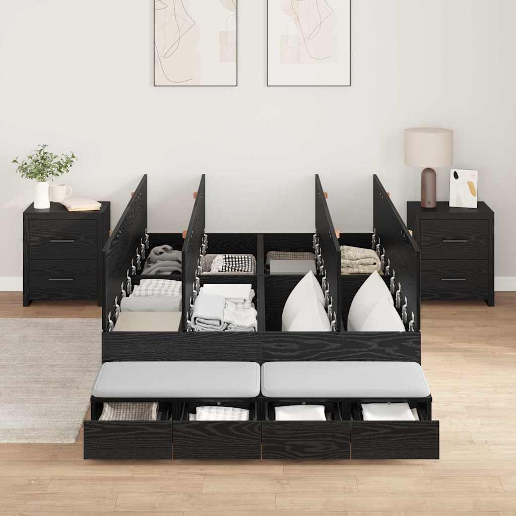 Storage Bed Frame with Drawer Black oak 236.5 x 120 x 31.5 cm