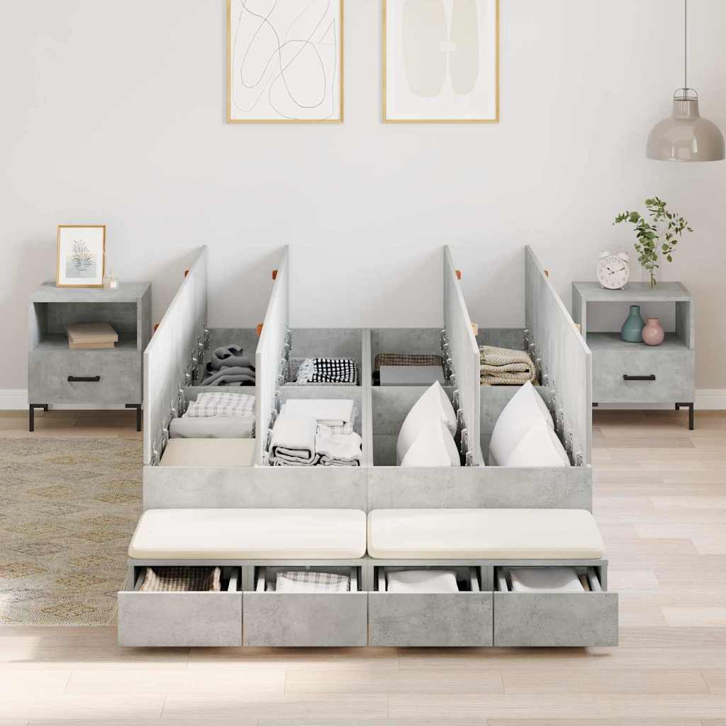Storage Bed Frame with Door Concrete Grey 236.5 x 120 x 31.5 cm