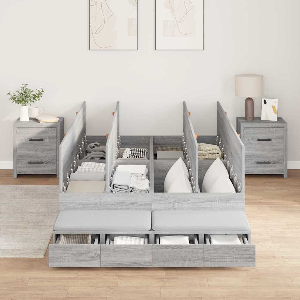 Storage Bed Frame with Drawer Grey sonoma 236.5 x 120 x 31.5 cm