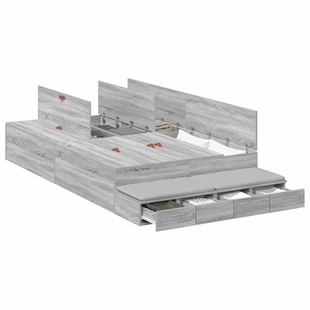 Storage Bed Frame with Drawer Grey sonoma 236.5 x 120 x 31.5 cm