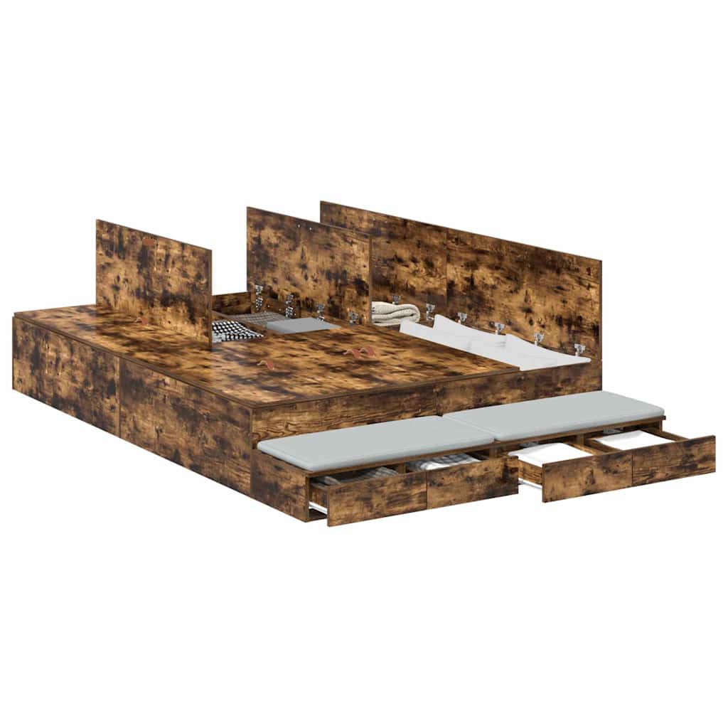 Storage Bed Frame with Drawer Smoked Oak 236.5 x 140 x 31.5 cm