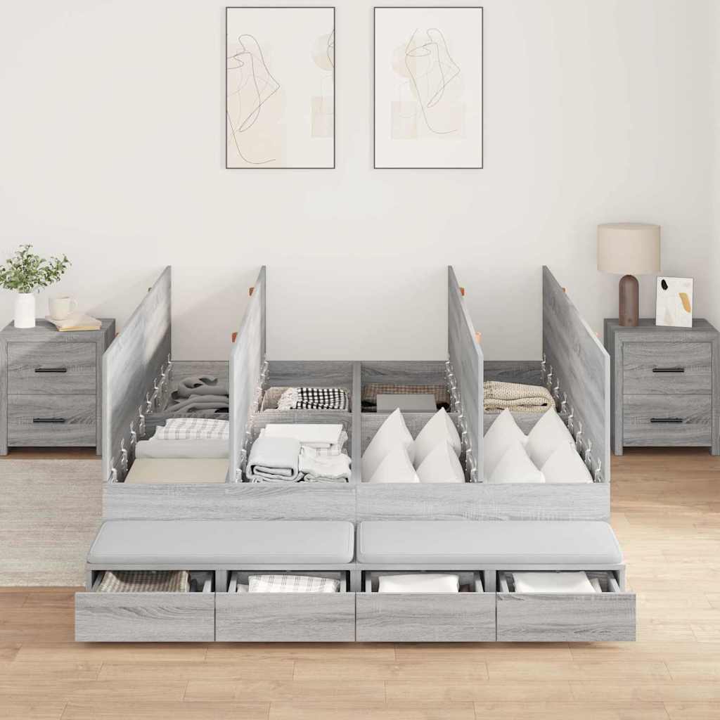 Storage Bed Frame with Drawer Grey sonoma 236.5 x 140 x 31.5 cm