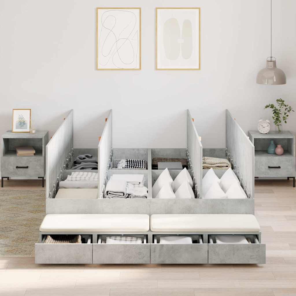 Storage Bed Frame with Door Concrete Grey 236.5 x 150 x 31.5 cm